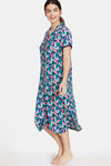 Zivame Pretty Floral Woven Mid Calf Length Nighty - Medieval Blue — thumbnail 2